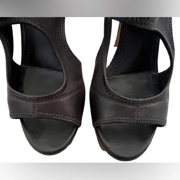 Yves Saint Laurent Dark Brown Soft Leather Cutout Platform SandalsSize 37.5
