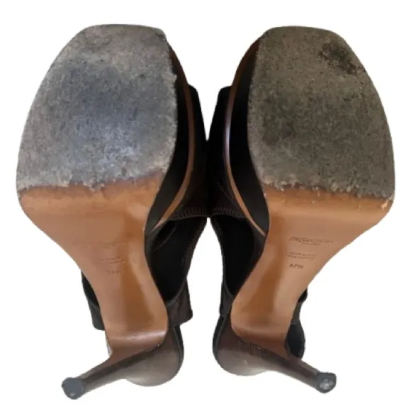 Yves Saint Laurent Dark Brown Soft Leather Cutout Platform SandalsSize 37.5