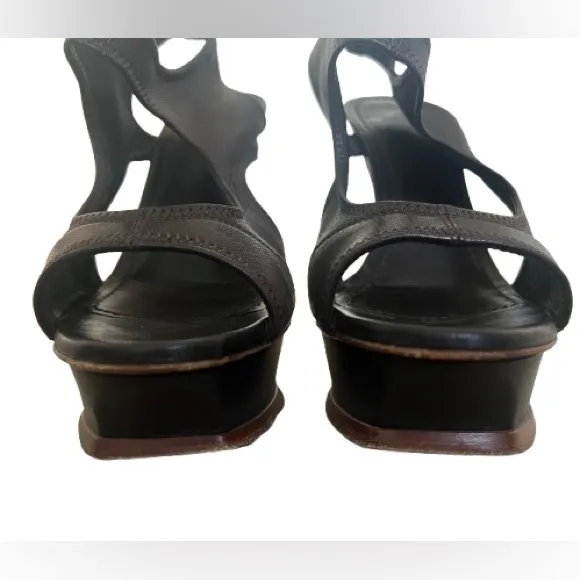 Yves Saint Laurent Dark Brown Soft Leather Cutout Platform SandalsSize 37.5