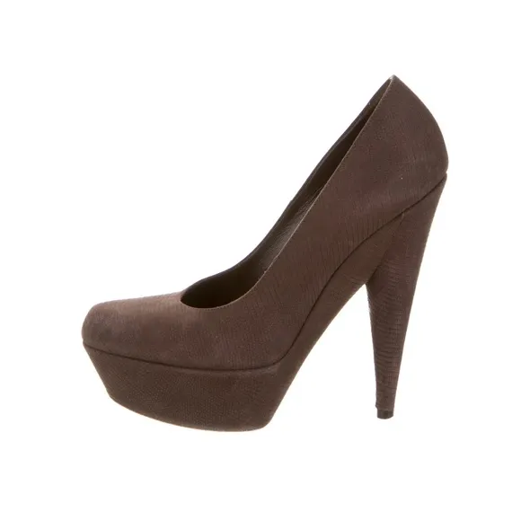 Yves Saint Laurent Round-Toe Platform Pumps Brown