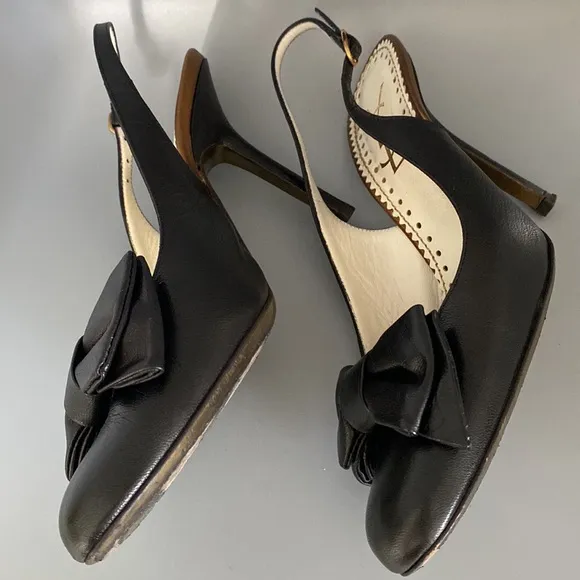 Yves St. Laurent Black Slingback Pumps Heels Shoes