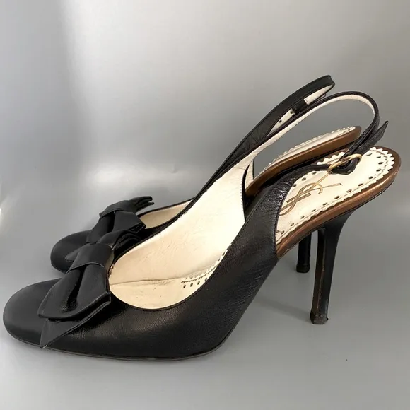 Yves St. Laurent Black Slingback Pumps Heels Shoes