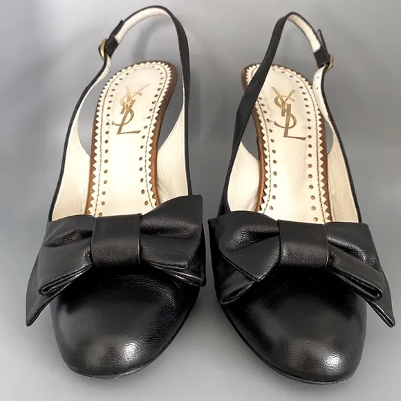 Yves St. Laurent Black Slingback Pumps Heels Shoes