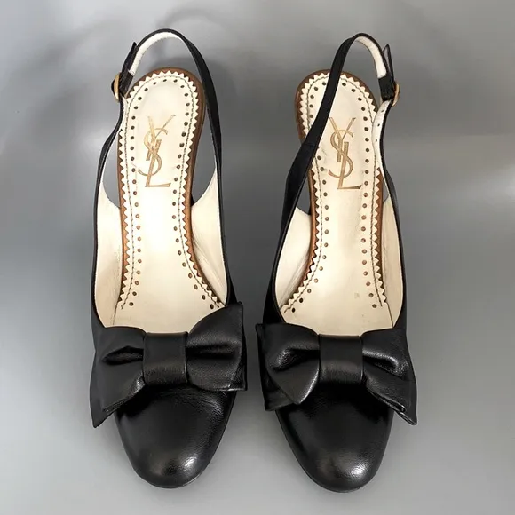 Yves St. Laurent Black Slingback Pumps Heels Shoes