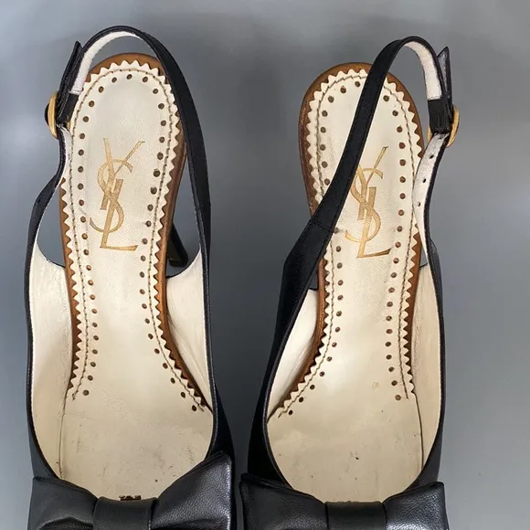 Yves St. Laurent Black Slingback Pumps Heels Shoes