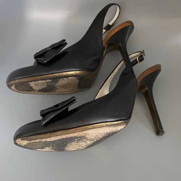 Yves St. Laurent Black Slingback Pumps Heels Shoes