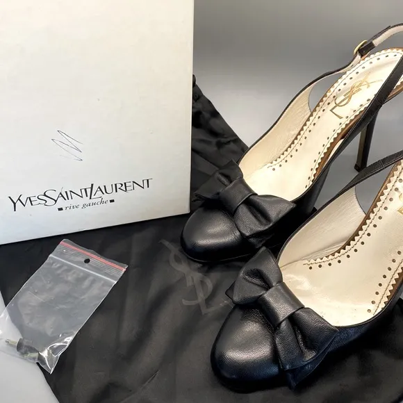 Yves St. Laurent Black Slingback Pumps Heels Shoes