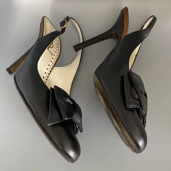 Yves St. Laurent Black Slingback Pumps Heels Shoes