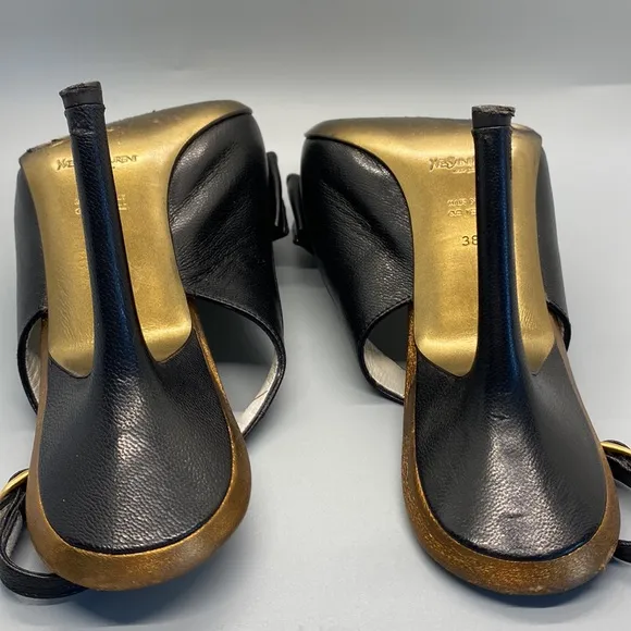 Yves St. Laurent Black Slingback Pumps Heels Shoes