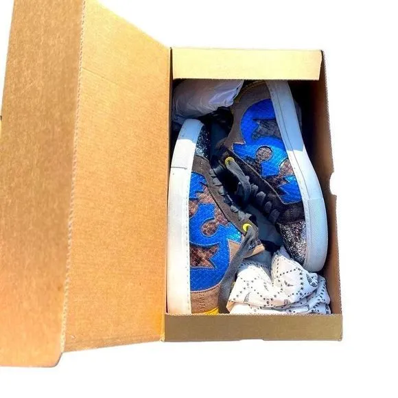 Zadig &amp; Voltaire ZV1747 Nash Leather Glitter Leopard Sneakers Shoes — SZ 7.5 IOB