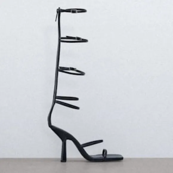Zara Black Strappy Sandals Heels Sz 7.5 NWT