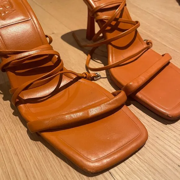 ZARA Heels Tied Lace up Strappy Sandals Orange 39 EU 8.5 US