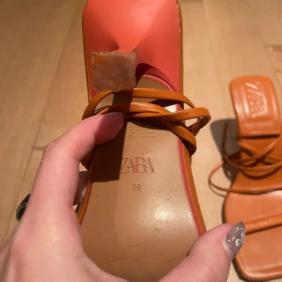ZARA Heels Tied Lace up Strappy Sandals Orange 39 EU 8.5 US