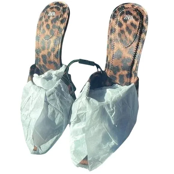 Zara Leopard Print Heeled Sandals-Size 38  (7.5 ) NWT