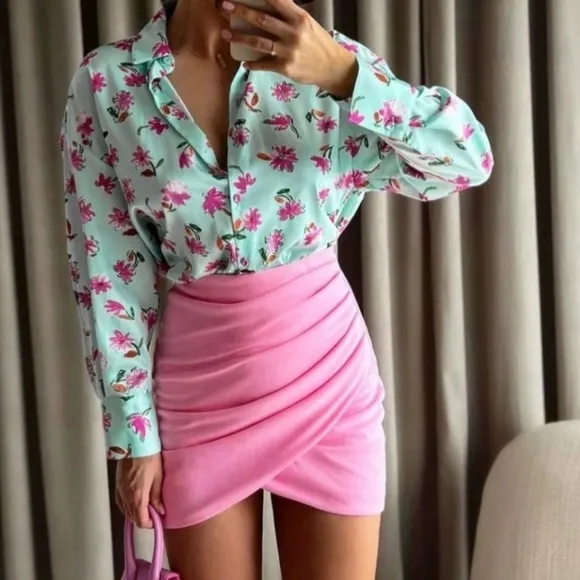 ZARA * mini skirt pink draped