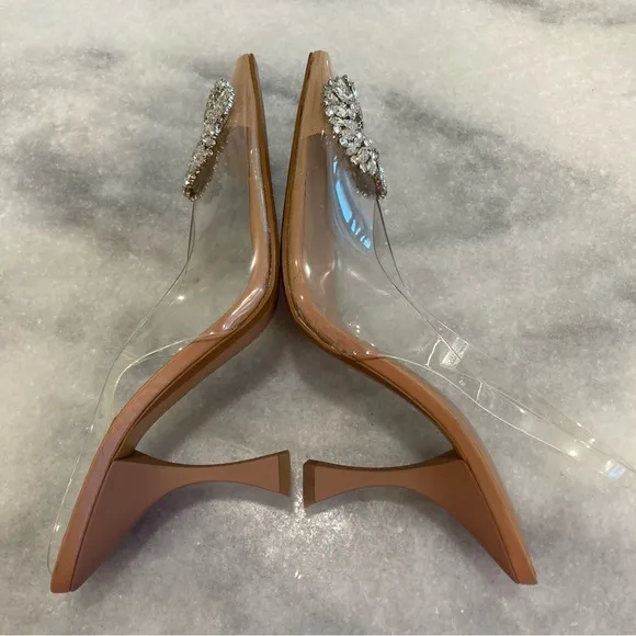 ZARA Nude Rhinestone Crystal Circle Embellished PVC Clear Slingback Heels