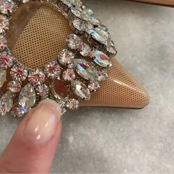 ZARA Nude Rhinestone Crystal Circle Embellished PVC Clear Slingback Heels