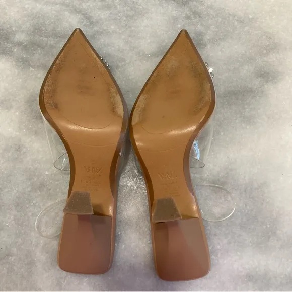 ZARA Nude Rhinestone Crystal Circle Embellished PVC Clear Slingback Heels