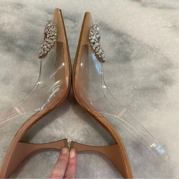 ZARA Nude Rhinestone Crystal Circle Embellished PVC Clear Slingback Heels