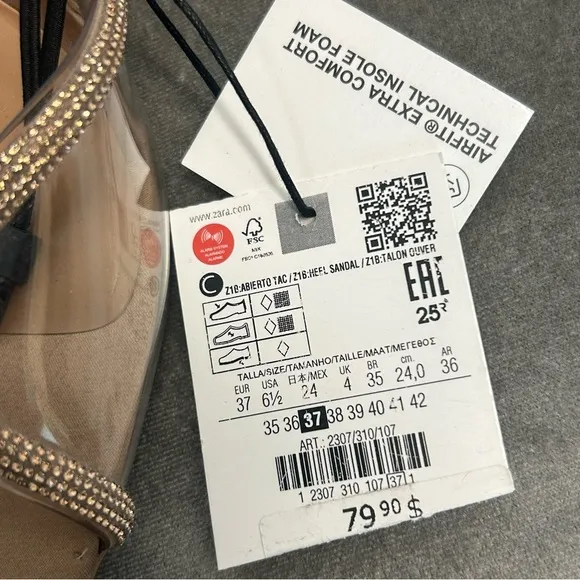 Zara Sandy Brown Crystal rhinestone lace up vinyl strappy high heel sandals 6.5
