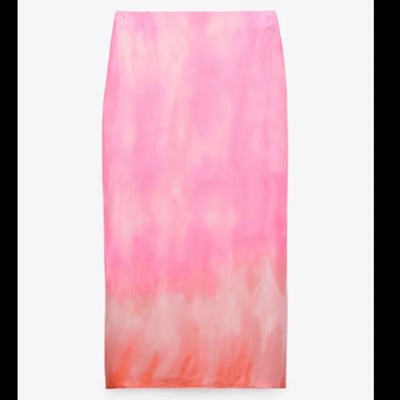 Zara set NWT — pink Tie-Dye satin top &amp; skirt matching 2 piece set