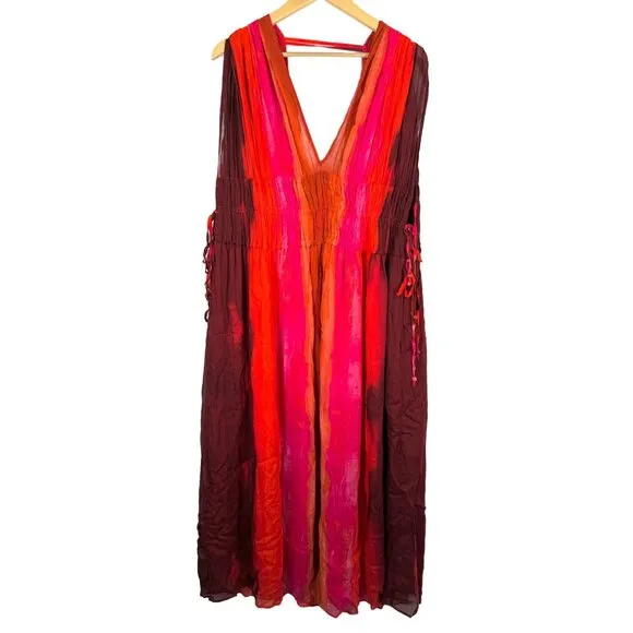 Zara V Neck Bead Appliques Tie Dye midi dress Blogger fav sz XL