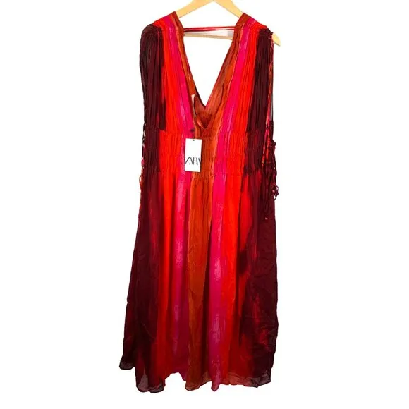 Zara V Neck Bead Appliques Tie Dye midi dress Blogger fav sz XL