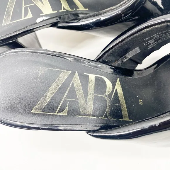 Zara Women's Block Heels Sz 7 Black Patent Leather