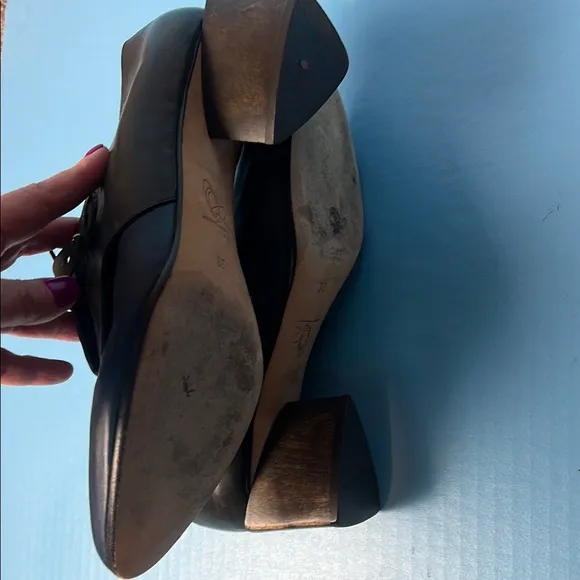 Zero   Maria Cornejo Elegant Black Blue Leather Block Heel Shoes 38