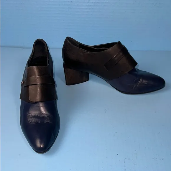 Zero   Maria Cornejo Elegant Black Blue Leather Block Heel Shoes 38