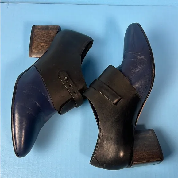 Zero   Maria Cornejo Elegant Black Blue Leather Block Heel Shoes 38