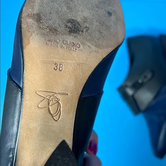 Zero   Maria Cornejo Elegant Black Blue Leather Block Heel Shoes 38