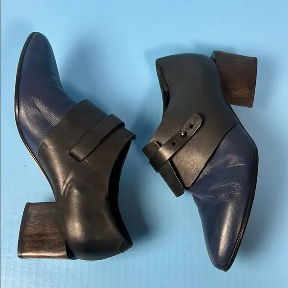 Zero   Maria Cornejo Elegant Black Blue Leather Block Heel Shoes 38
