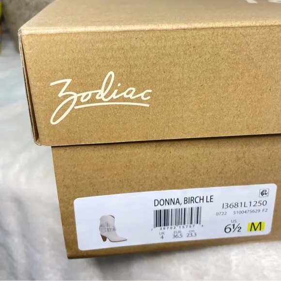 ZODIAC Womens Donna Western Boot‎ Birch Beige Leather 6.5M, ( E 534)