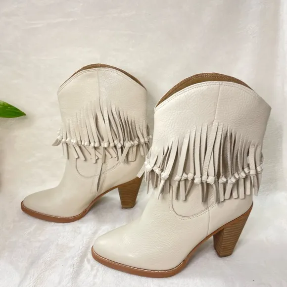ZODIAC Womens Donna Western Boot‎ Birch Beige Leather 6.5M, ( E 534)